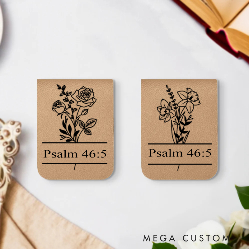 Personalized Birth Flower Magnetic Leather Bookmark Clip with Bible Verse Birthday Gift for Christians Bookworms Book Lovers