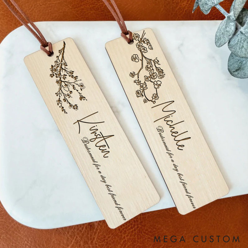 Personalized Bridesmaid for a Day Best Friend Forever Floral Bookmark Wedding Bookmark from Bride Bachelorette Party Gift