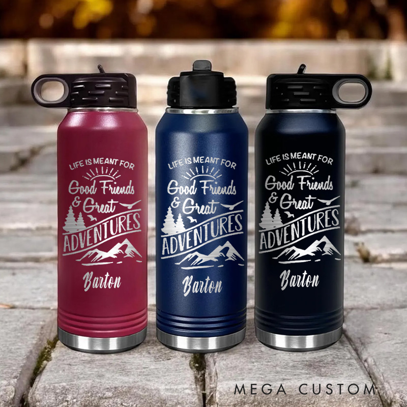 Personalized Outdoors Adventures Hiking Camping Water Bottles Gift for Traveling Enthusiast
