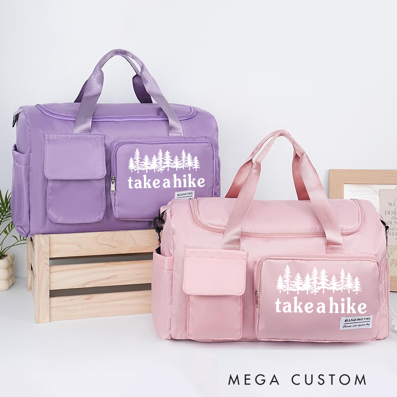 Personalized Take A Hike Adventure Duffel Bags Gift for Traveling Hiking Outdoor Enthusiast