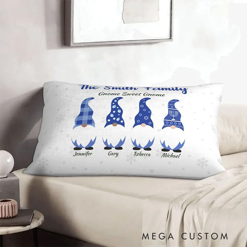 Personalized Cute Hanukkah Gnome Family Throw Pillow Cover with 1-6 Names Happy Hanukkah Gift for Jewish Family