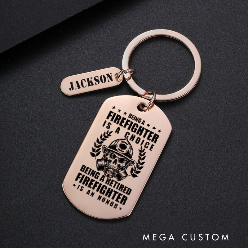 Personalized Fireman Keychain Engraved Metal Design Featuring Firefighter Quote and Helmet Graphic Gift for Retired Firefighters