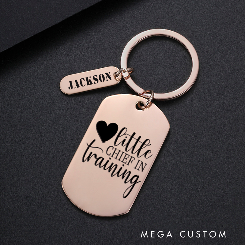 Personalized Fireman Keychain Engraved Metal Design Featuring Little Chief in Training Text with Heart Graphic Gift for Future Firefighters