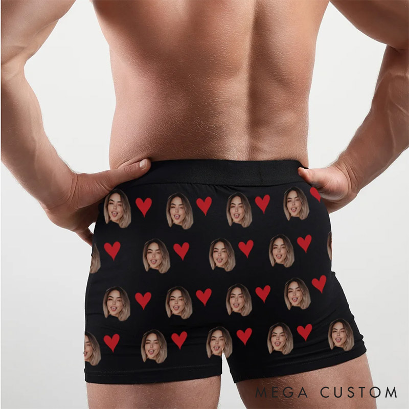 Personalised Valentine's Day Face Boxers Men Underwear with Women Face Photo Gift for Boyfriend Husband