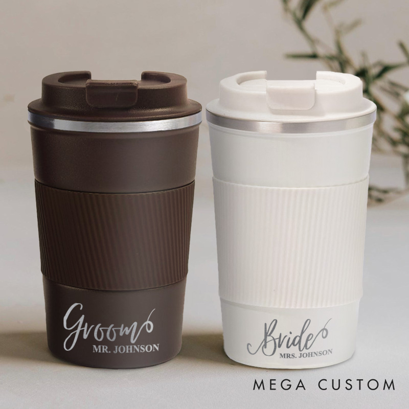 Personalized Mr and Mrs Wedding Couple Insulated Coffee Cup Tumbler