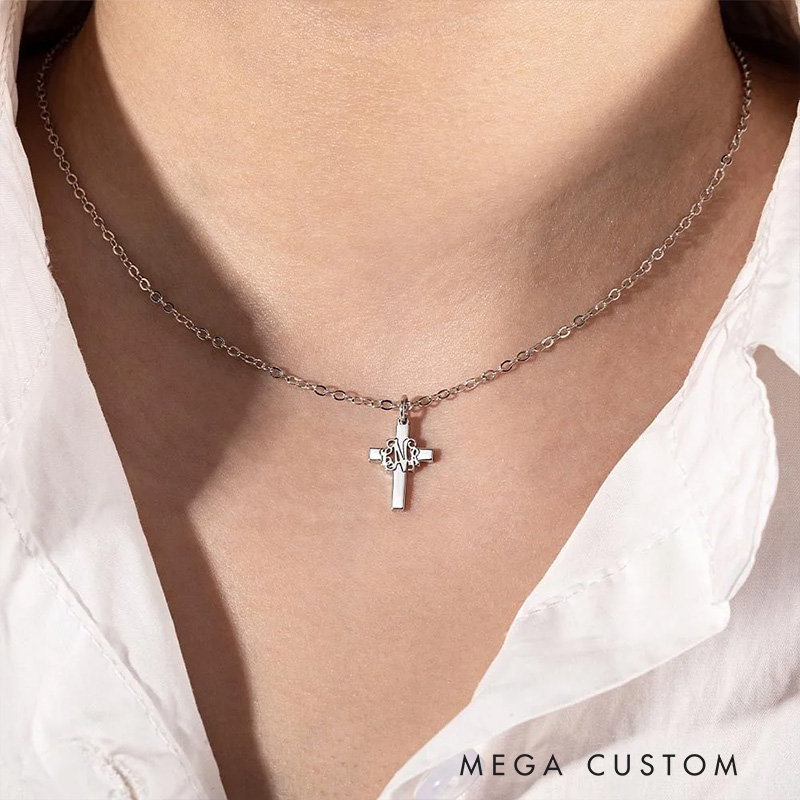 Personalized Monogram Cross Necklace Baptism Gift Christians Gift Religious Jewelry Gift for Women