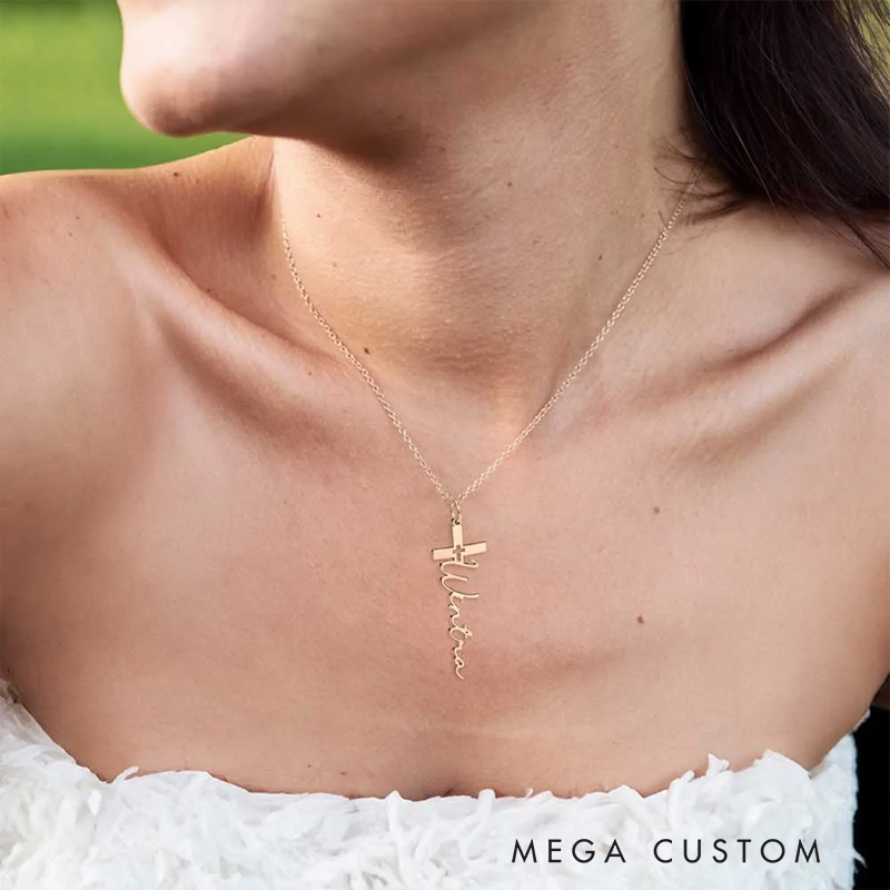 Personalized Cross Pendant Necklace with Name Crucifix Jewelry Christening Baptism Gift First Communion Gift for Her