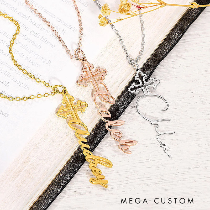Personalized Dainty Cross Name Necklace Birthday Gift Christian Gift Baptism Gift for Women