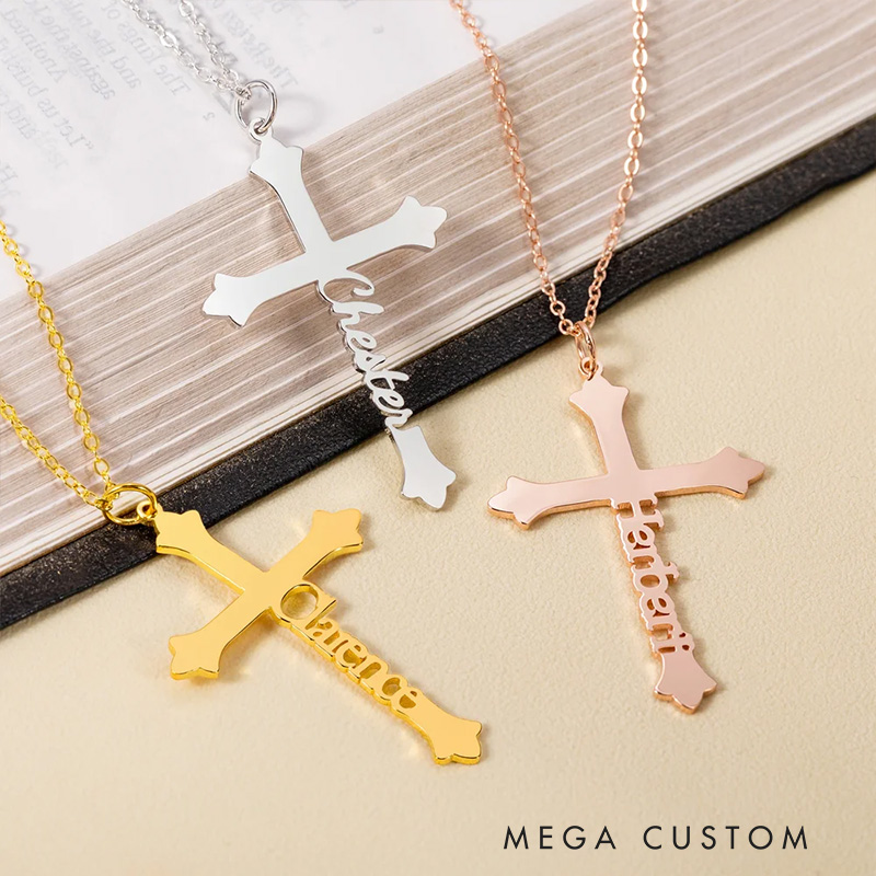 Personalized Cross Name Necklace Dainty Jewelry Baptism Prayer Day Gift for Women Christian