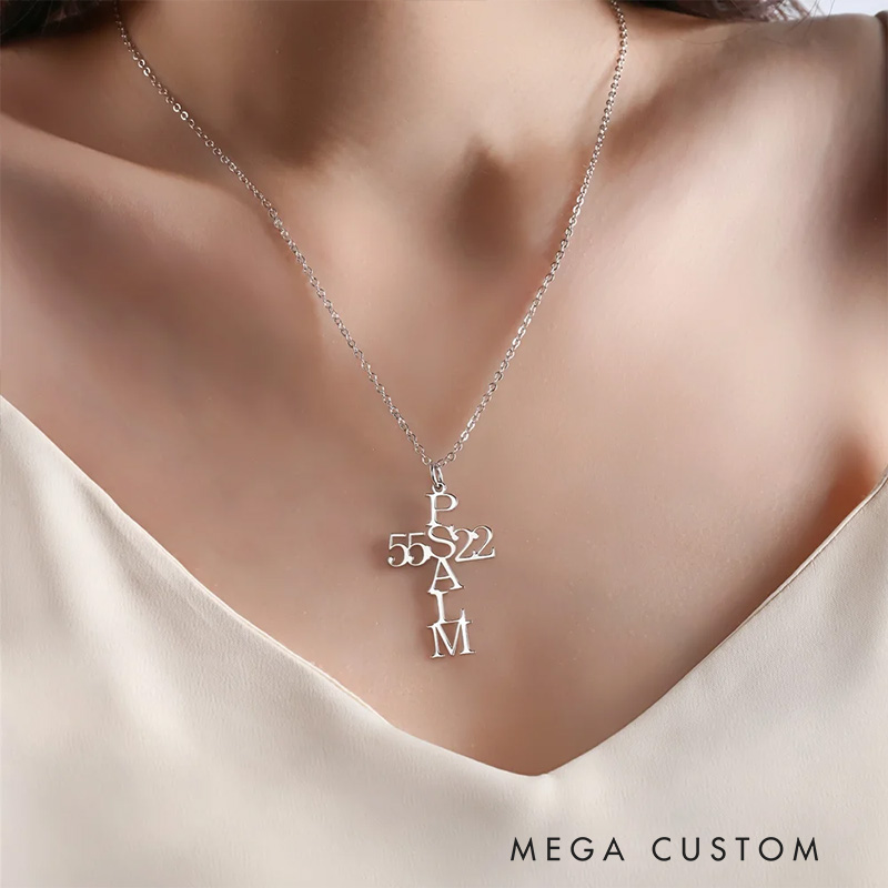 Personalized Psalm Bible Verse Cross Necklace Dainty Jewelry Birthday Gift Religious Gift Baptism Gift for Women Christians