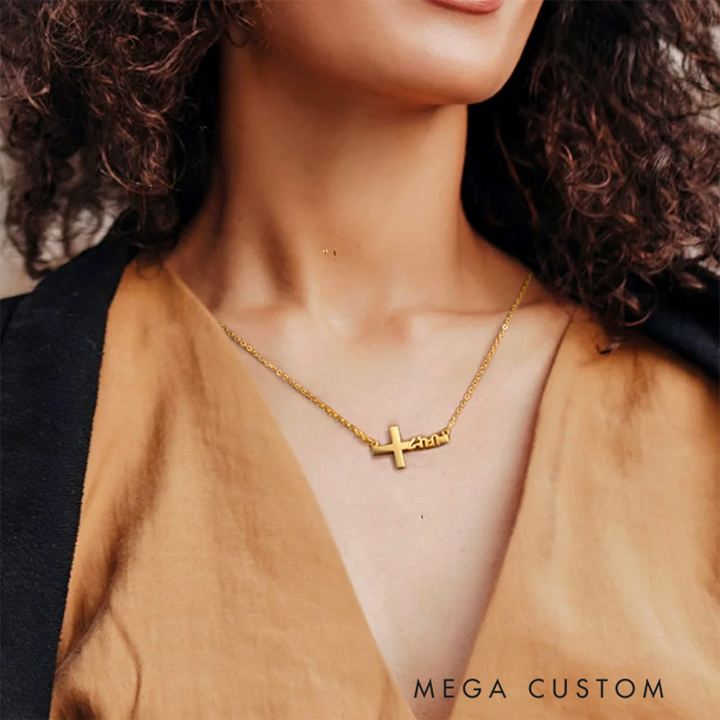 Personalized Amharic Cross Necklace with Name Christian Gift Baptism Gift Birthday Gift for Her