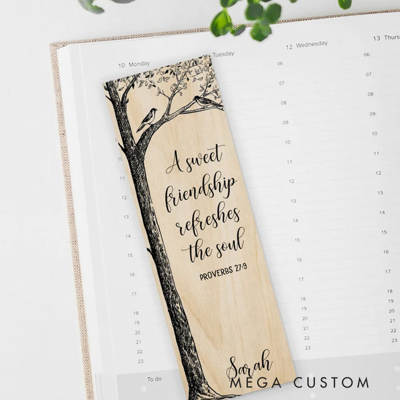 Personalized Wood Bookmark for Best Friend Proverbs 27 Christian Gift for Birthday Unique Gifts for Long Distance Book lover