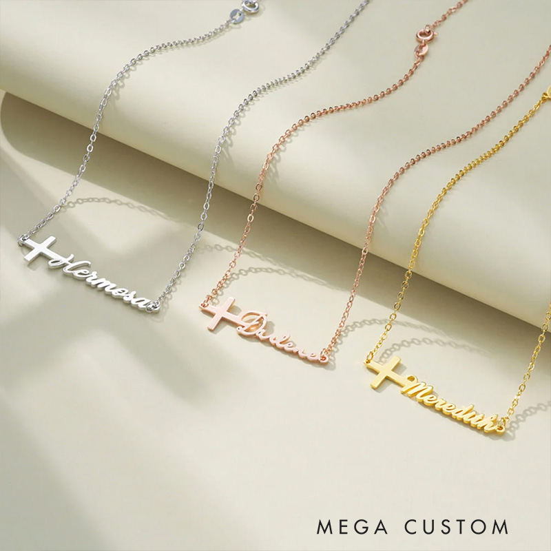 Personalized Cross Name Necklace Minimalist Jewelry Baptism Gift Religious Gift Birthday Gift for Christians Women