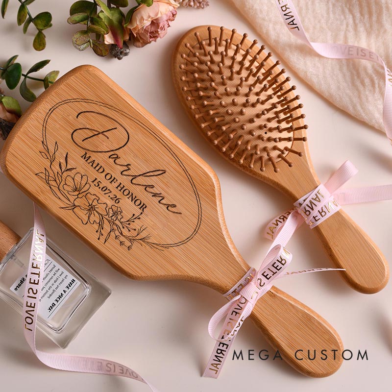 Personalized Bridesmaid Floral Wreath Hair Brushes Wedding Party Gift Hair Comb Bride Bachelorette Party Gift