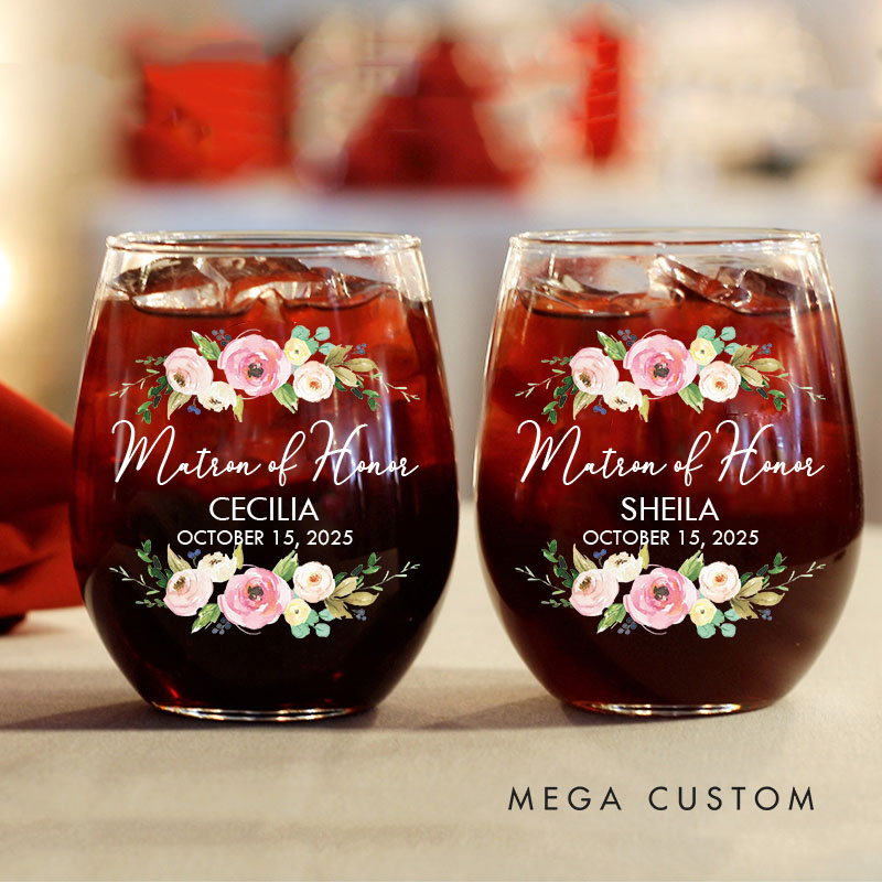 Personalized Maid of Honor Floral Wine Glasses Bride Wedding Wine Glasses Tumbler Bachelorette Party Gift