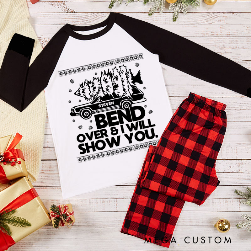 Personalized Bend Over and I'll Show You Couple Xmas Matching Pajamas Christmas Matching Pjs for Husband Wife