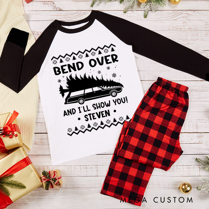 Personalized Couple Bend Over and I'll Show You Xmas Matching Pajamas Christmas Matching Pjs for Husband Wife Boyfriend Girlfriend
