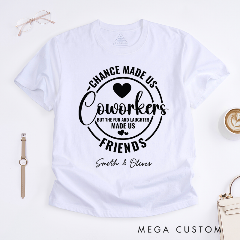 Personalized "Coworkers to Friends" T-Shirt – Fun and Laughter Custom Gift with Heart Circle Design T-Shirt