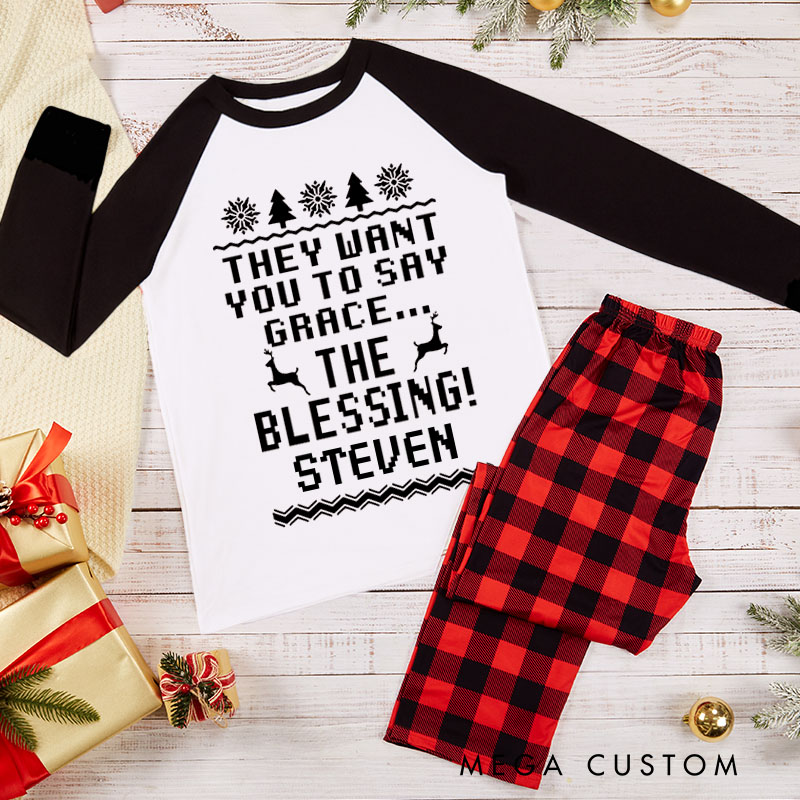 Personalized Couple They Want You to Say Grace Xmas Matching Pajamas Christmas Matching Pjs for Husband Wife Boyfriend Girlfriend