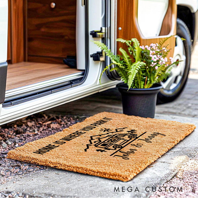 Personalized Camping RV Doormat Home Is Where You Park It Doormat for Outdoor Hiking Traveling Enthusiasts Gift 