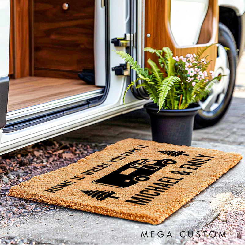 Personalized Camping RV Enthusiasts Doormat Home Is Where You Park It Doormat for Outdoor Hiking Traveling Lovers Gift 