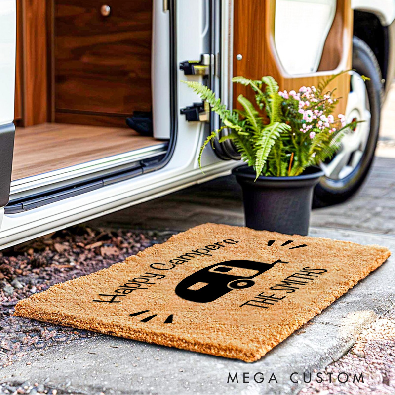 Personalized Happy Campers Doormat Camping Welcome Mat for Hiking Outdoor Traveling Lovers Gift 