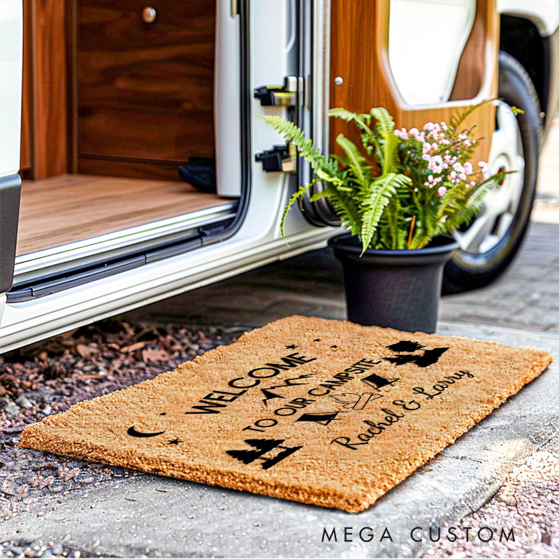 Personalized Welcome to Our Campsite Doormat  Family's Outdoor Doormat for Hiking Traveling Lovers Gift 