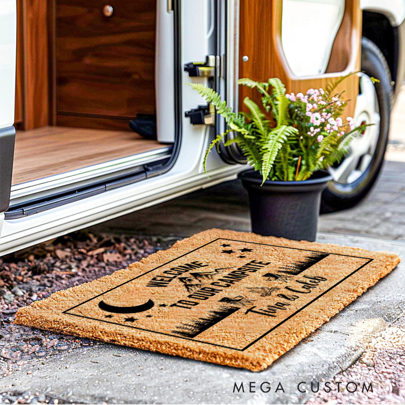 Personalized Welcome to Our Campsite Doormat Family's Outdoor Doormat for Hiking Traveling Lovers Gift 