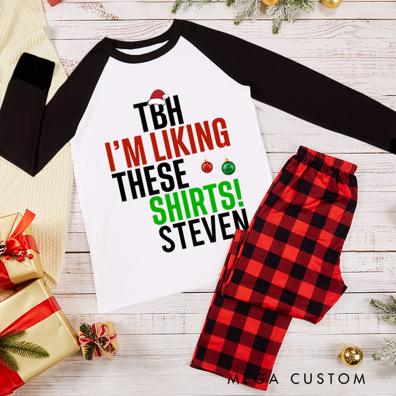 Personalized Couple TBH I'm Liking These Shirts and Me Too Xmas Pajamas Couple Christmas Matching Pjs for Husband Wife Boyfriend Girlfriend