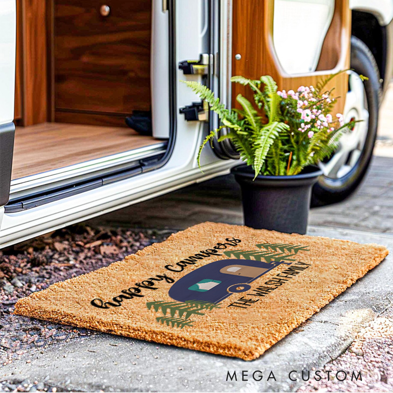 Personalized Family Happy Campers Doormat Outdoor Camping Adventure Doormat for Hiking Traveling Lovers Gift 