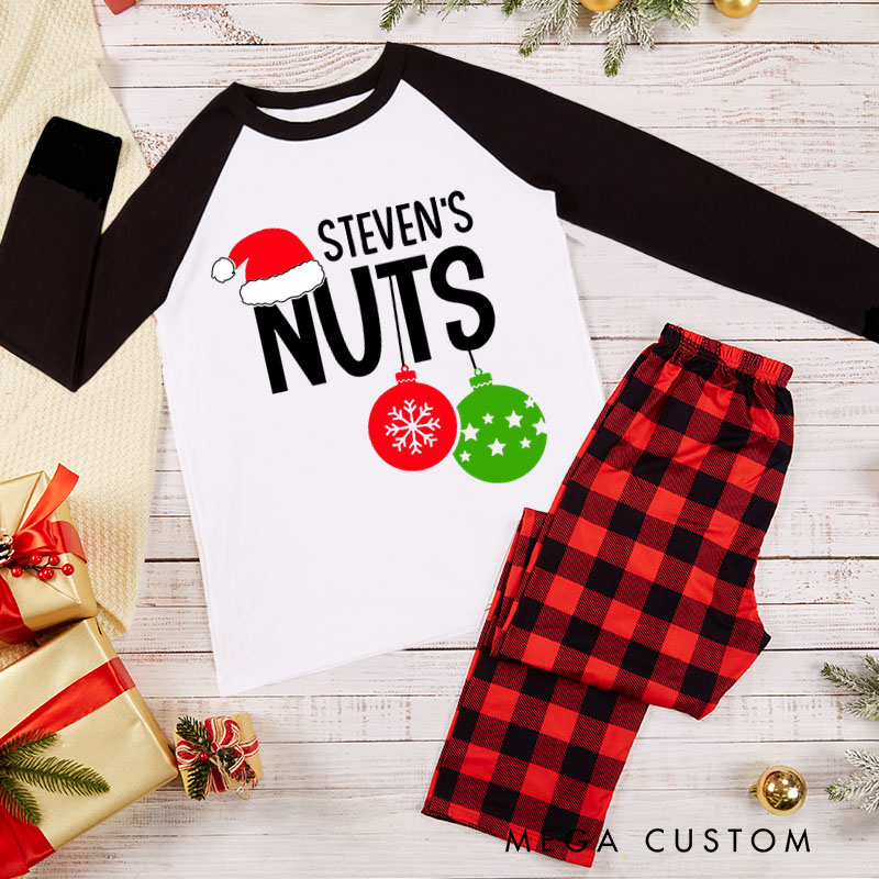 Personalized Couple Nuts and Chest with Christmas Hat Matching Pajamas Christmas Matching Pjs for Husband Wife Boyfriend Girlfriend