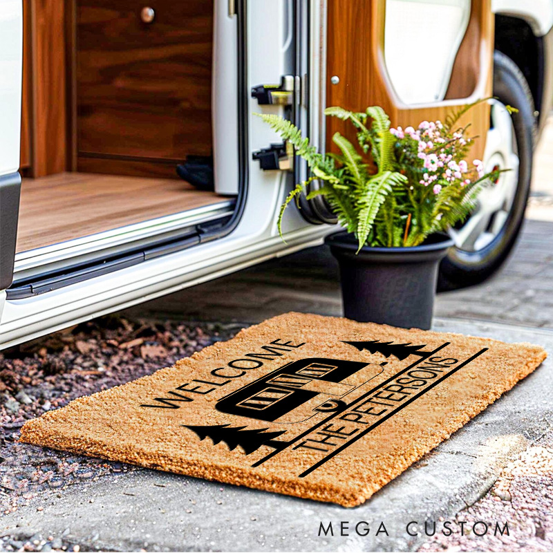 Personalized Family Camper Doormat Travel Trailer Doormat for Hiking Camping RV Lovers Gift 