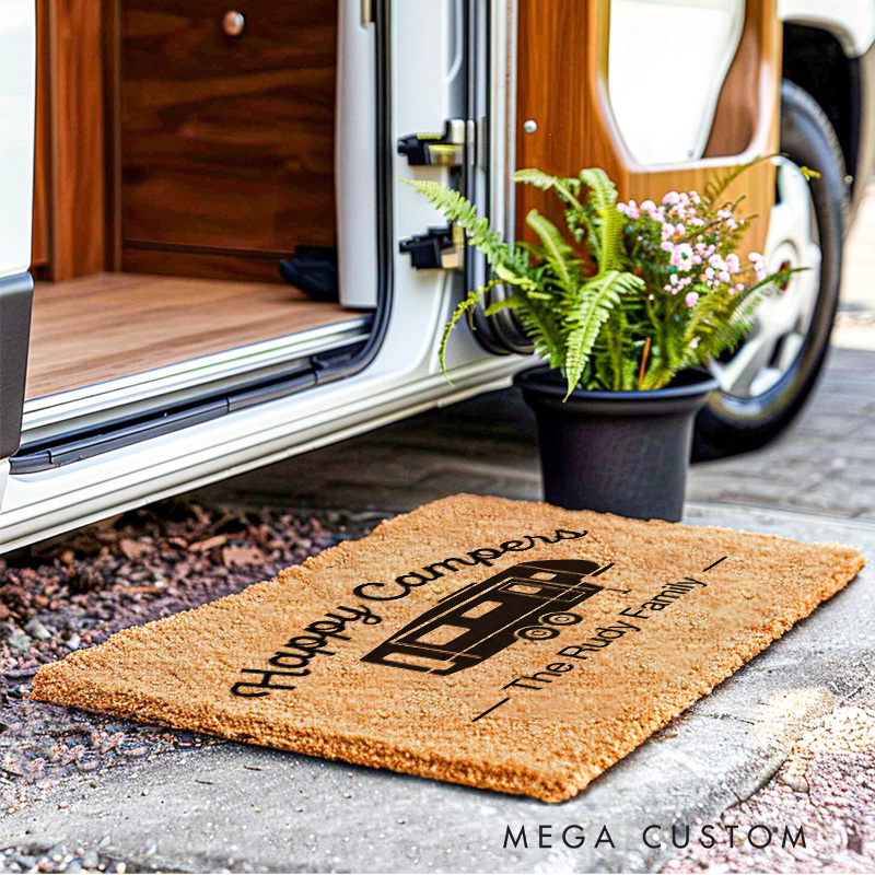 Personalized Happy Campers Family Doormat for Hiking Traveling Camping RV Lovers Gift 