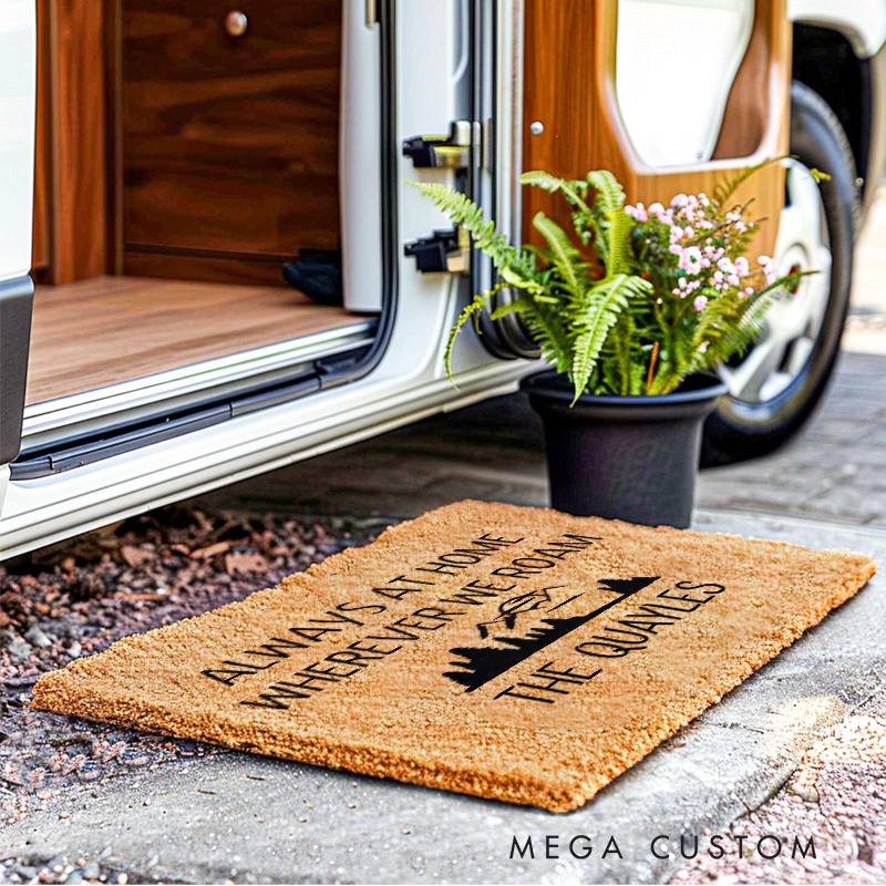 Personalized Always at Home Wherever We Roam Doormat Family Door Mat for Hiking Traveling Lovers Gift 