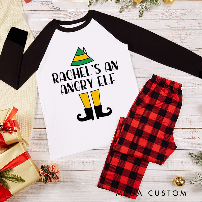 Personalized Couple She's an Angry Elf Xmas Matching Pajamas He's an Angry Elf Christmas Matching Pjs for Husband Wife Boyfriend Girlfriend