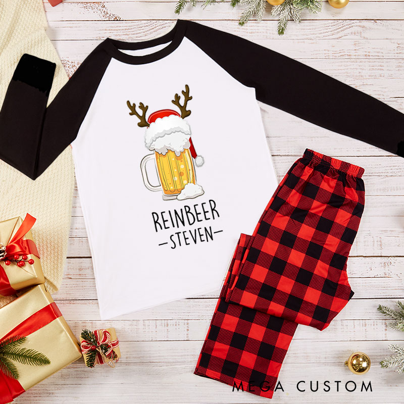 Personalized Couple Reinbeer and Winedeer Xmas Matching Pajamas Christmas Matching Pjs for Husband Wife Boyfriend Girlfriend