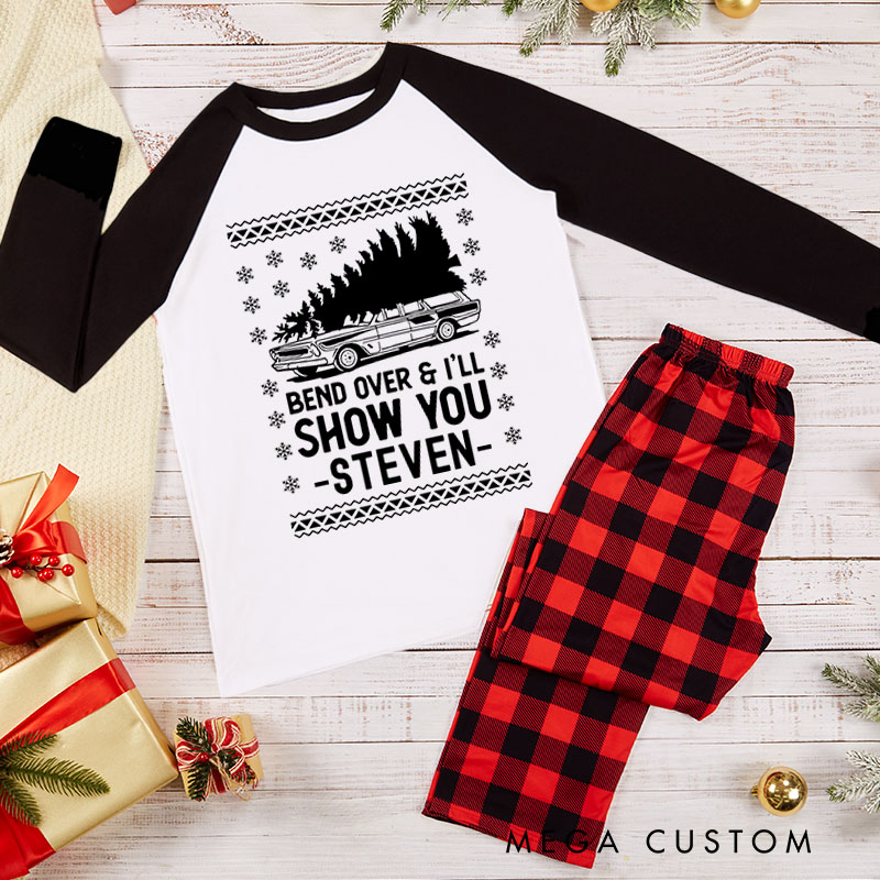 Personalized Couple Bend Over and I’ll Show You Matching Pajamas Where Do You Think You’re Gonna Put a Tree That Big Christmas Pjs for Husband Wife