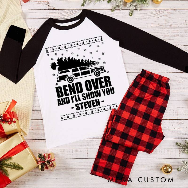 Personalized Bend Over I'll Show You Xmas Matching Pajamas Where Do You Think You’re Gonna Put a Tree That Big Couple Christmas Pjs for Husband Wife