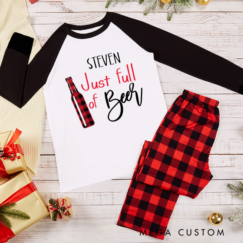 Personalized Couple Just Full of Beer and Full of Holiday Cheer Xmas Pajamas Christmas Matching Pjs for Husband Wife Boyfriend Girlfriend