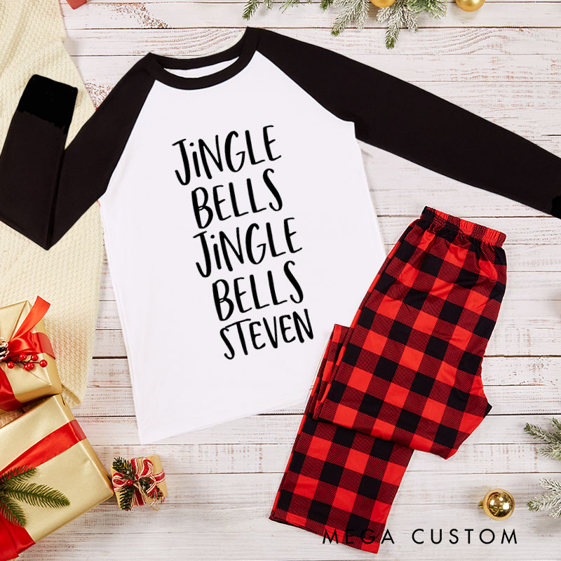 Personalized Couple Jingle Bells and Baby On the Way Xmas Matching Pajamas Christmas Matching Pjs for Husband Wife Boyfriend Girlfriend