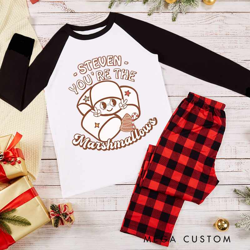 Personalized Couple You’re the Marshmallows to My Hot Cocoa Xmas Matching Pajamas Christmas Pjs for Husband Wife Boyfriend Girlfriend