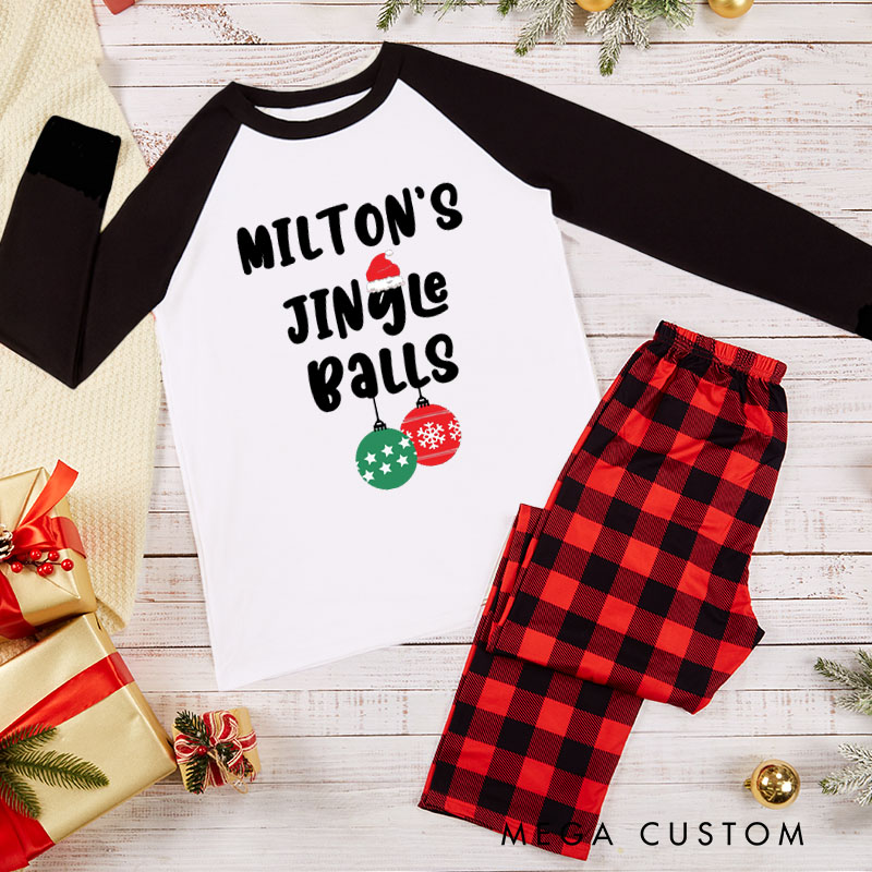 Personalized Couple Funny Jingle Balls and Tinsel Tits Xmas Pajamas Christmas Humor Matching Pjs for Husband Wife Boyfriend Girlfriend
