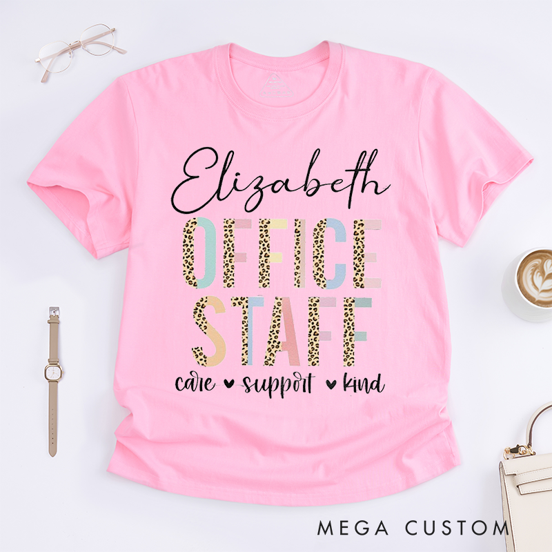 Personalized "Office Staff" T-Shirt – Custom Name with Leopard Print Design T-Shirt
