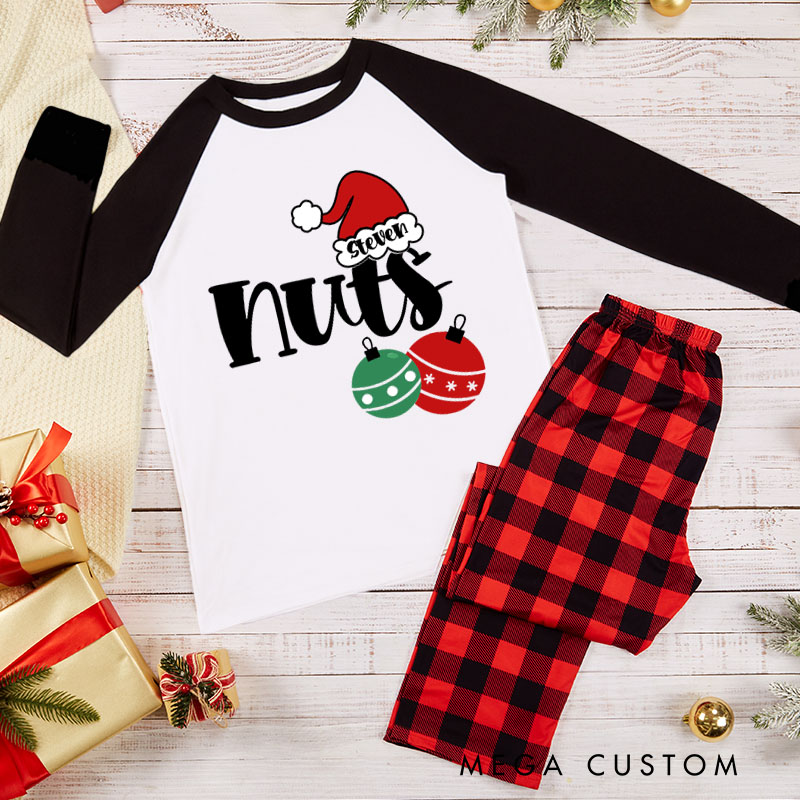Personalized Playful Couple Nuts and Chest Xmas Matching Pajamas Cute Christmas Matching Pjs for Husband Wife Boyfriend Girlfriend