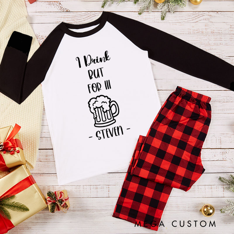 Personalized Couple I Drink But For III and I Eat But For II Xmas Pajamas Christmas Matching Pjs for Husband Wife Boyfriend Girlfriend
