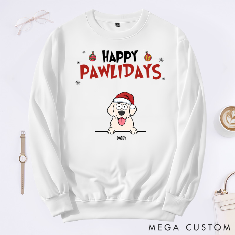 Personalized Dog Lover Happy Pawlidays Sweatshirts