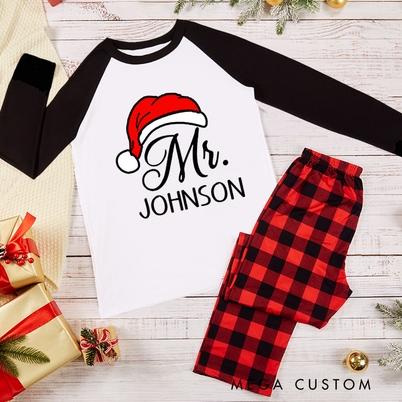 Personalized Couple Mr. and Mrs. Xmas Matching Pajamas with Name Christmas Matching Pjs for Husband Wife Boyfriend Girlfriend