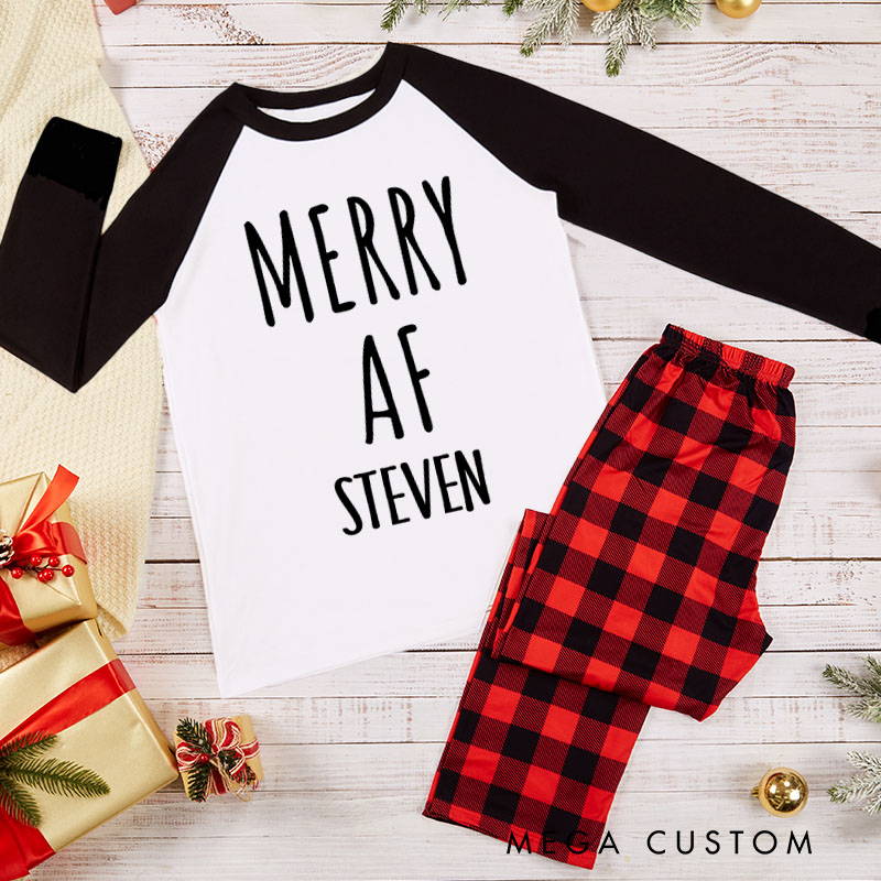 Personalized Couple Merry Af and Jolly Af Xmas Matching Pajamas with Name Christmas Matching Pjs for Husband Wife Boyfriend Girlfriend