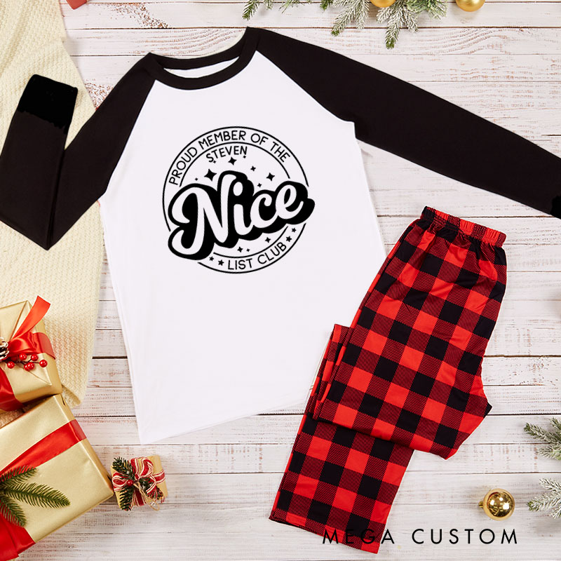 Personalized Couple Proud Member of the Nice and Naughty List Club Xmas Pajamas Christmas Matching Pjs for Husband Wife Boyfriend Girlfriend