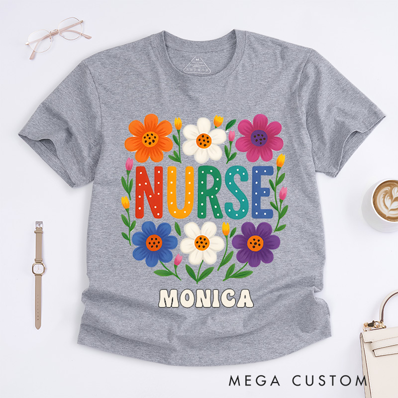 Personalized Nurse T-Shirts Nurse in Bloom Fashion Design T-Shirts